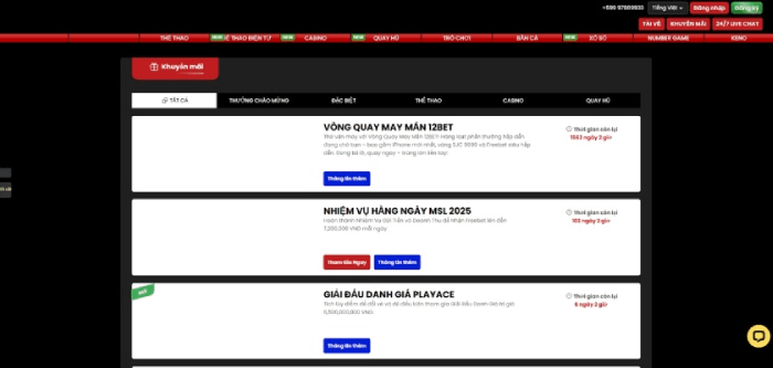 nhà cái tặng tiền 12BET